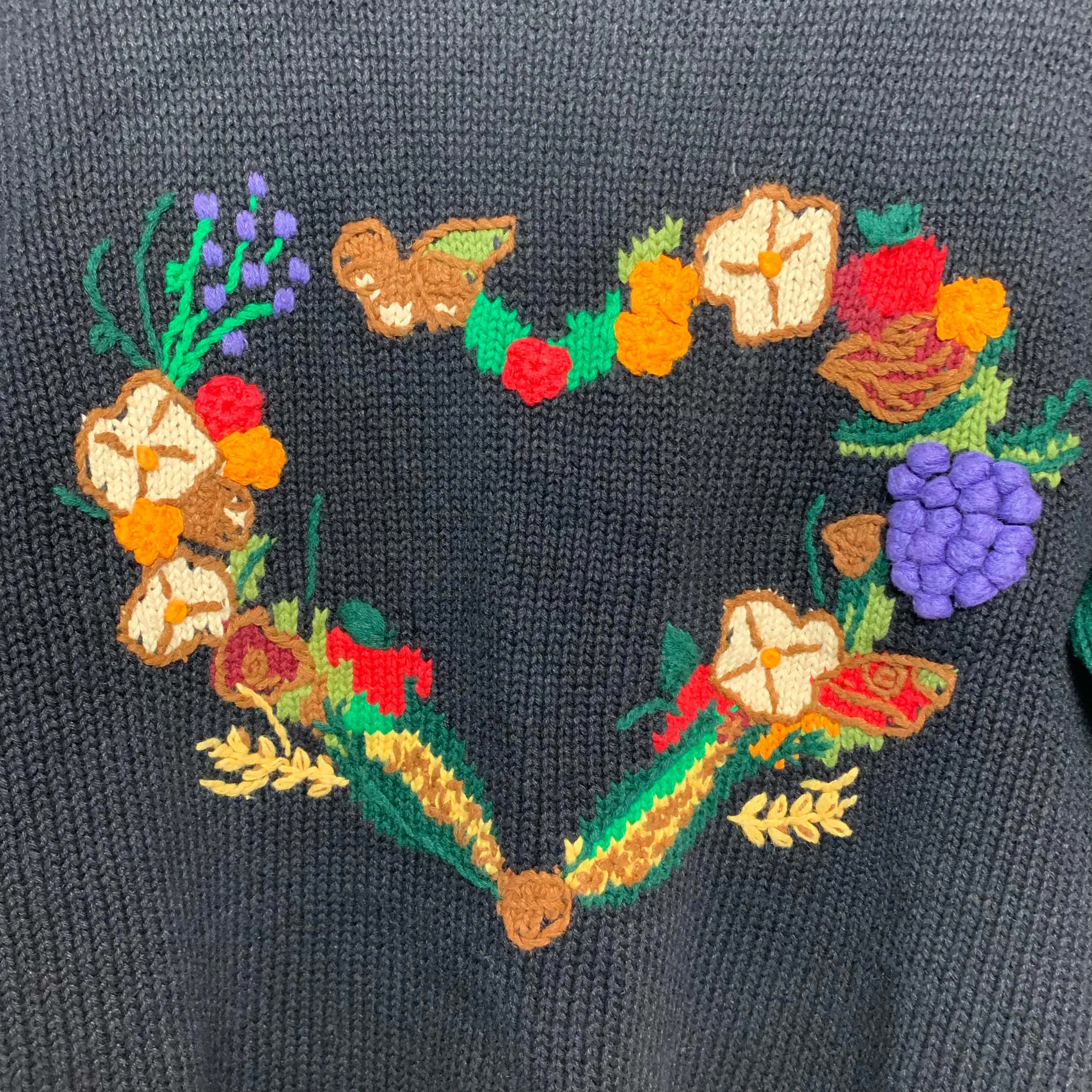 Vintage 90s Eagle's Eye Fall Harvest Thanksgiving Cardigan Sweater Hand Knit 2X