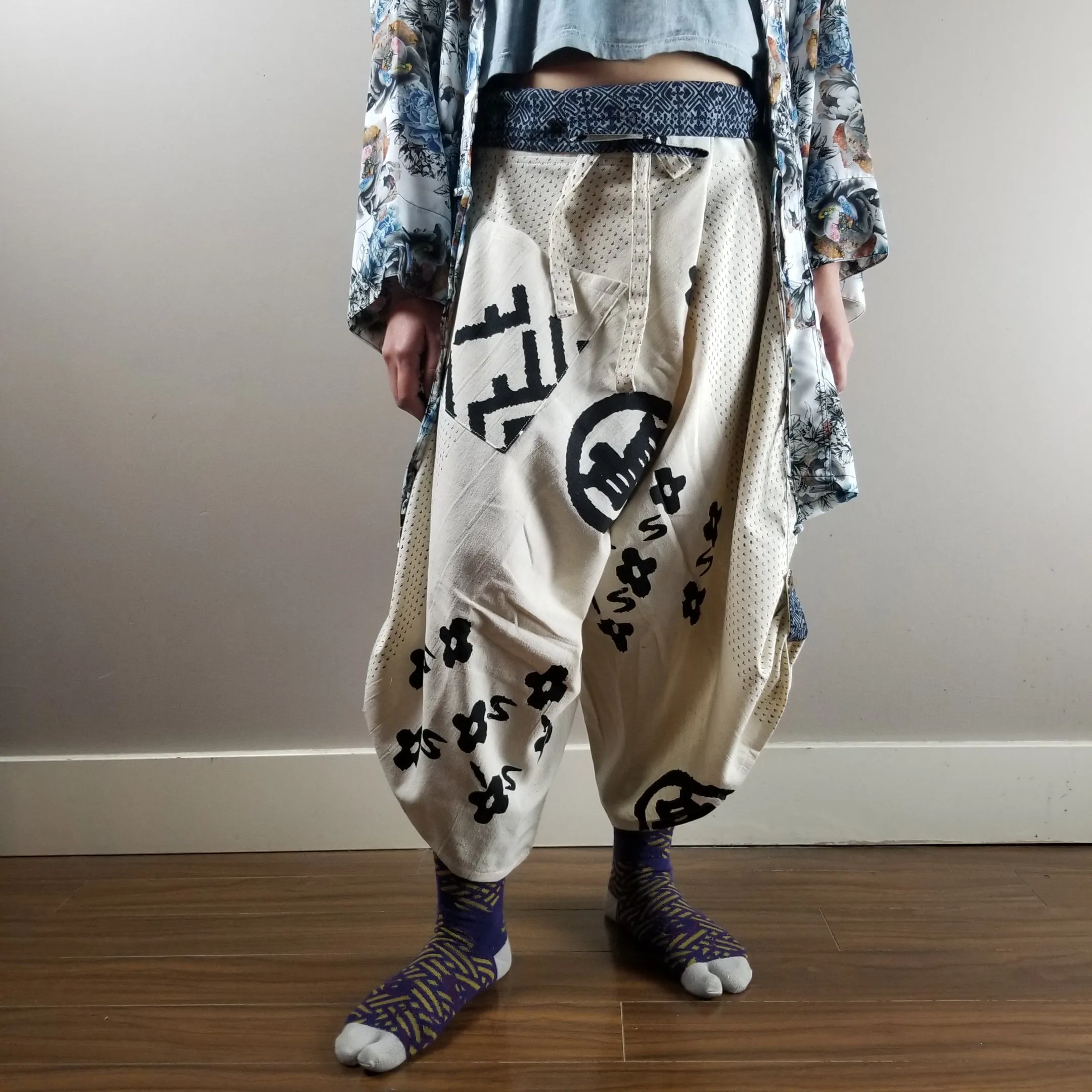 White Takeda Waist Tied Samurai Pants