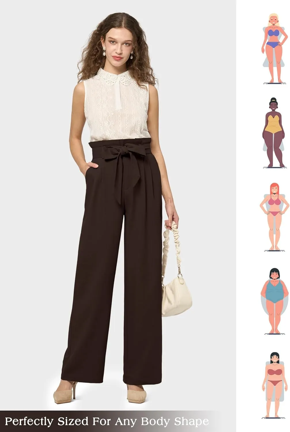 Willit Women Linen Pants Casual Wide Leg Dress Pants High Waisted Paperbag Work Trousers Summer Tie Knot Pockets 28"/30"/32''