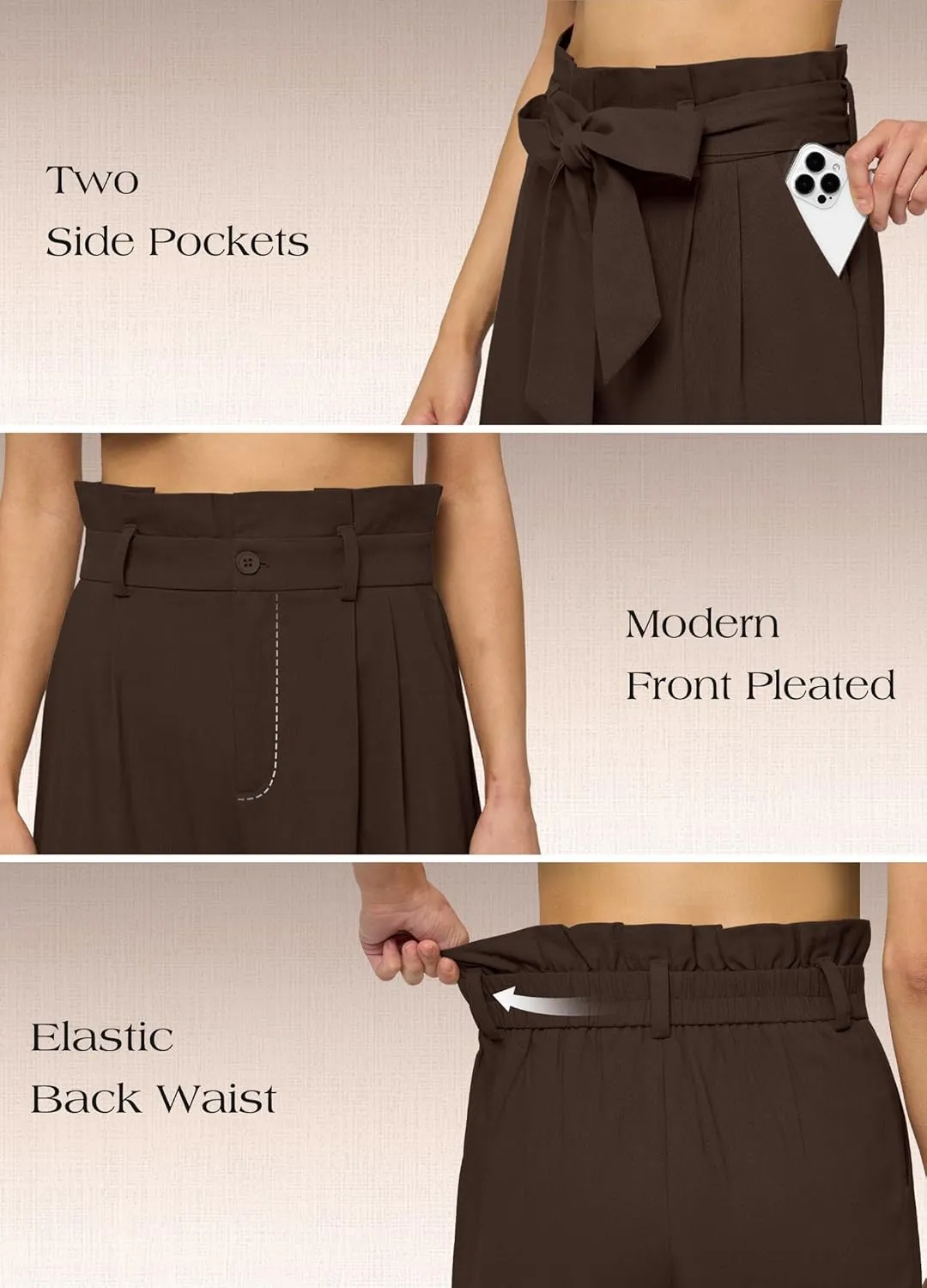 Willit Women Linen Pants Casual Wide Leg Dress Pants High Waisted Paperbag Work Trousers Summer Tie Knot Pockets 28"/30"/32''