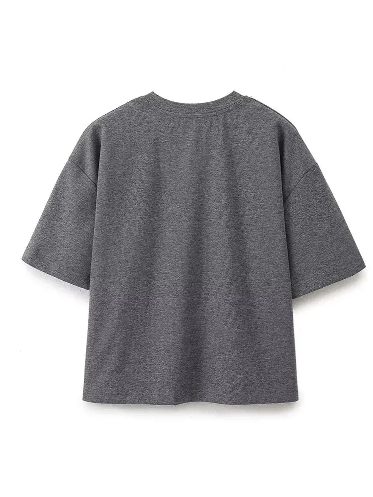 Women Relaxed Fit Lounge Set Zippered Pants & T-Shirt