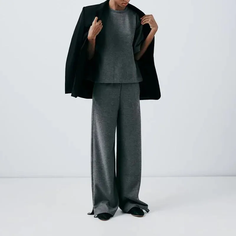Women Relaxed Fit Lounge Set Zippered Pants & T-Shirt