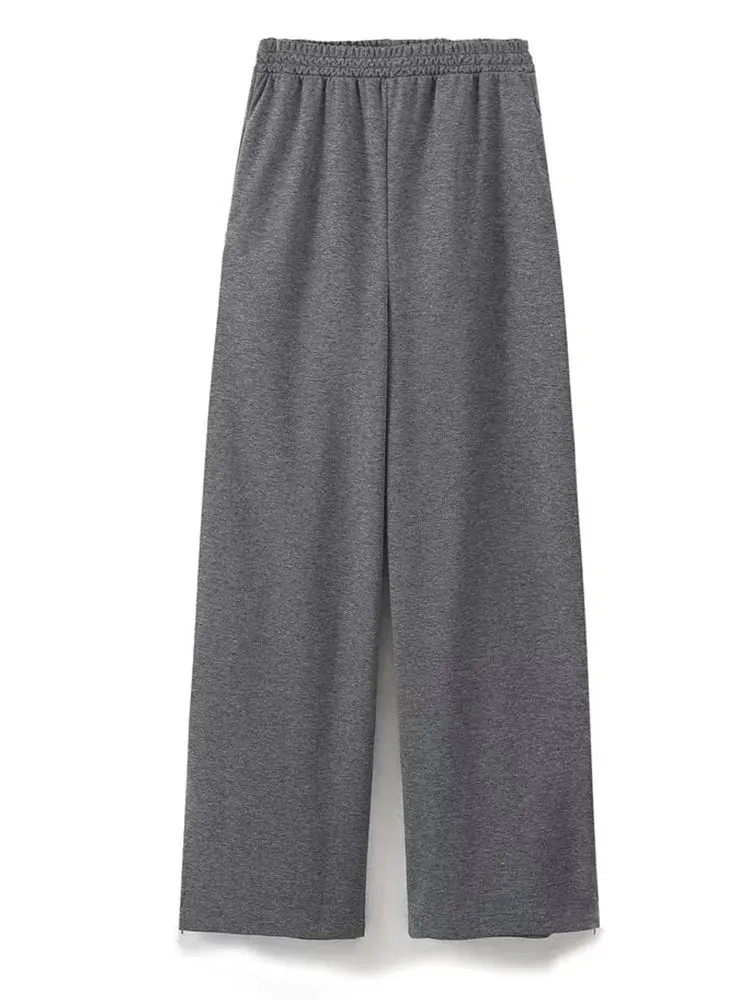 Women Relaxed Fit Lounge Set Zippered Pants & T-Shirt