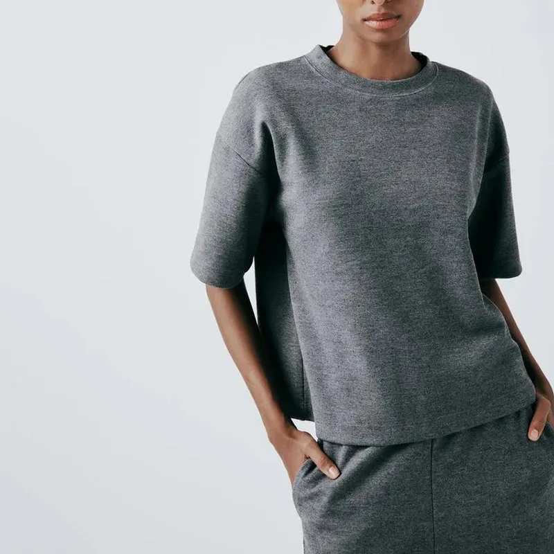 Women Relaxed Fit Lounge Set Zippered Pants & T-Shirt