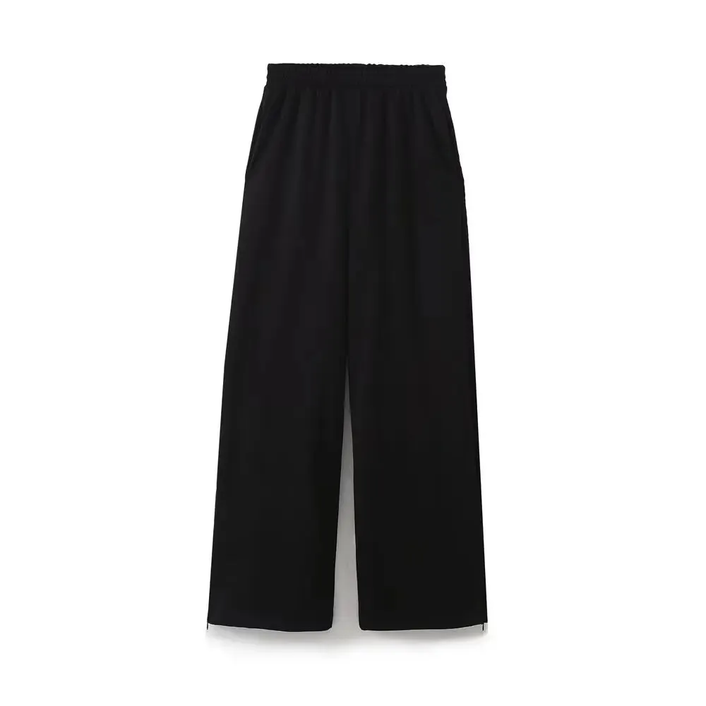 Women Relaxed Fit Lounge Set Zippered Pants & T-Shirt