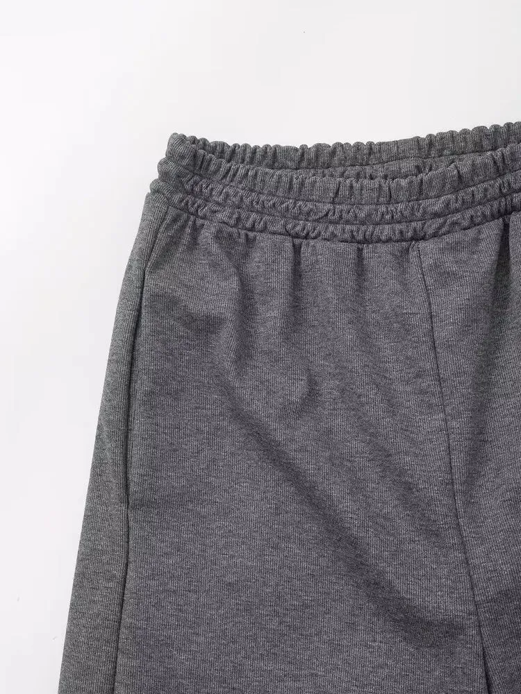 Women Relaxed Fit Lounge Set Zippered Pants & T-Shirt