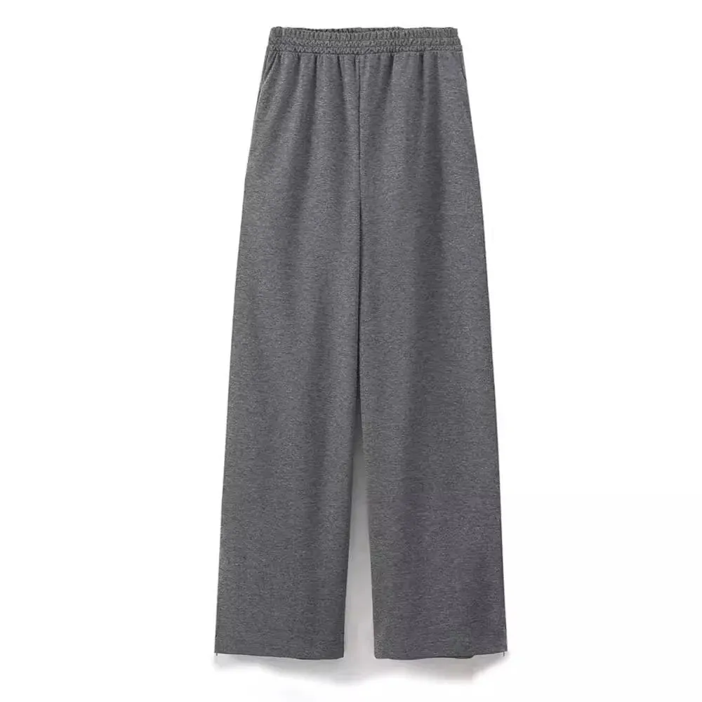 Women Relaxed Fit Lounge Set Zippered Pants & T-Shirt
