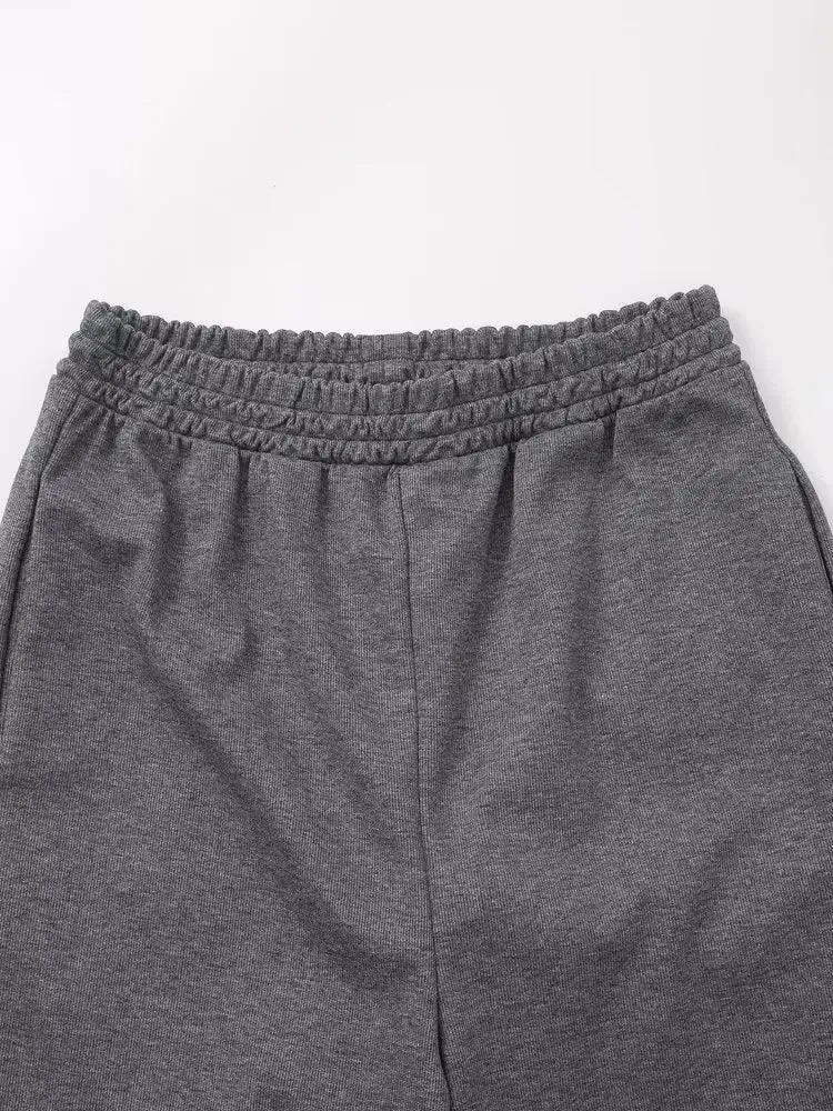 Women Relaxed Fit Lounge Set Zippered Pants & T-Shirt