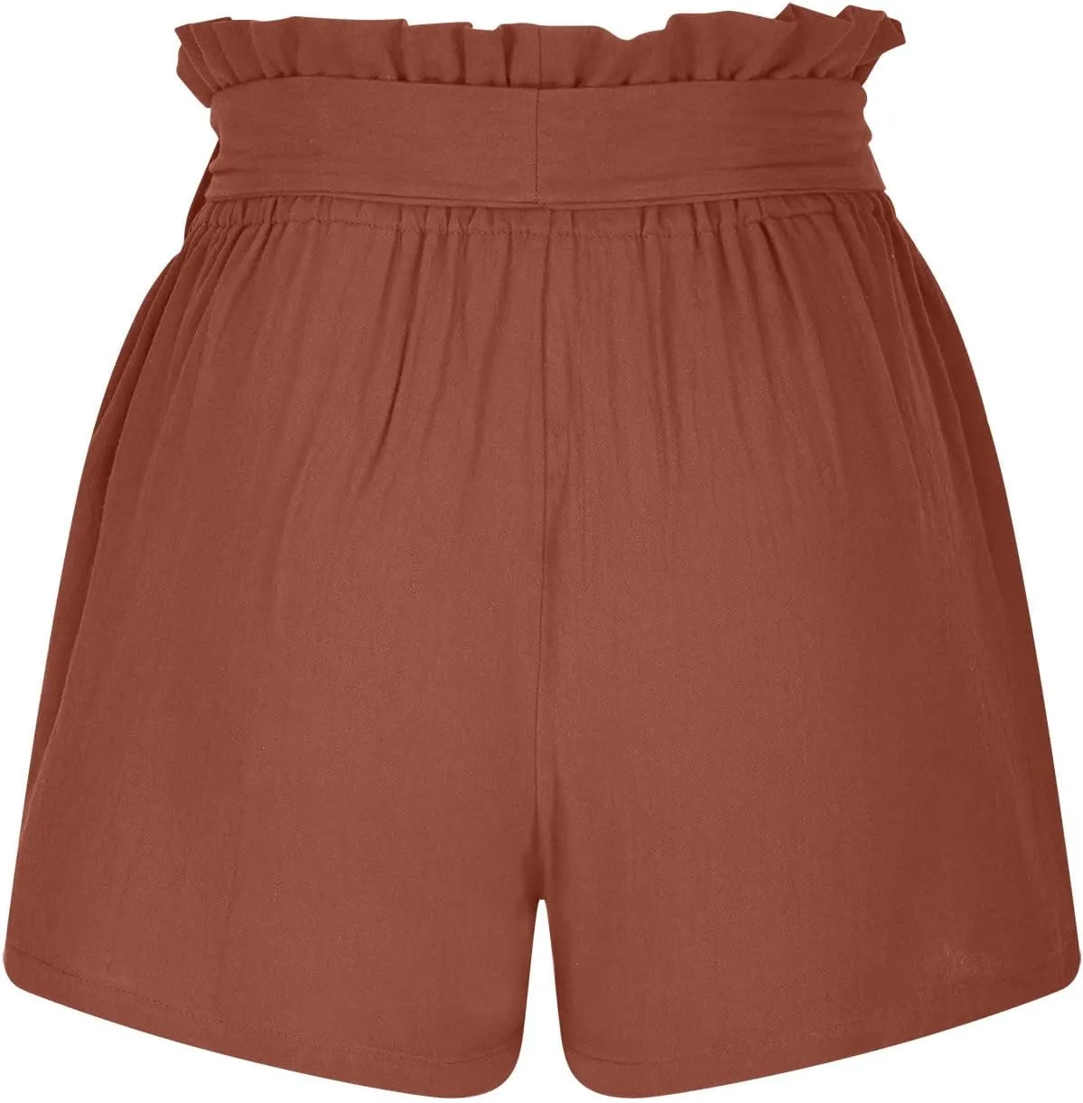 Women Summer Linen Blend Shorts 2023 Ruffle Hight Waisted Shorts Casual Solid Front Bow Belted Paperbag Shorts Beach Holiday