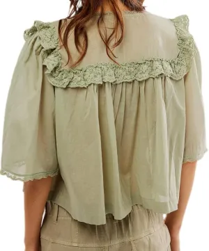 Women Y2K See Through Peplum Shirt Ruffle Lace Trim Buttons Tops Short Sleeve Doll Collar Babydoll Blouse Streetwear