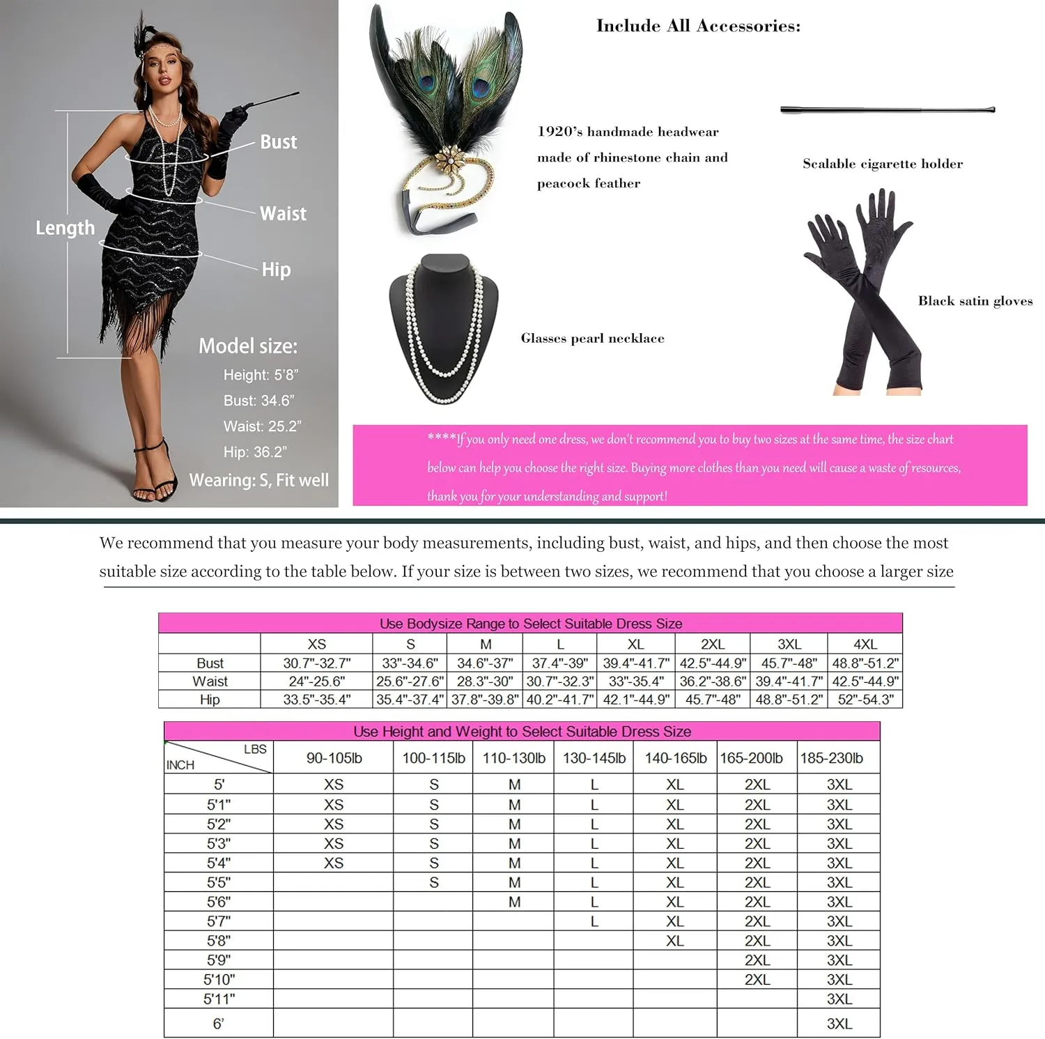 Women's 1920s Flapper Sequin Dress for Great Gatsby Theme Party Dress With Roaring 20s Accessories Set for Party