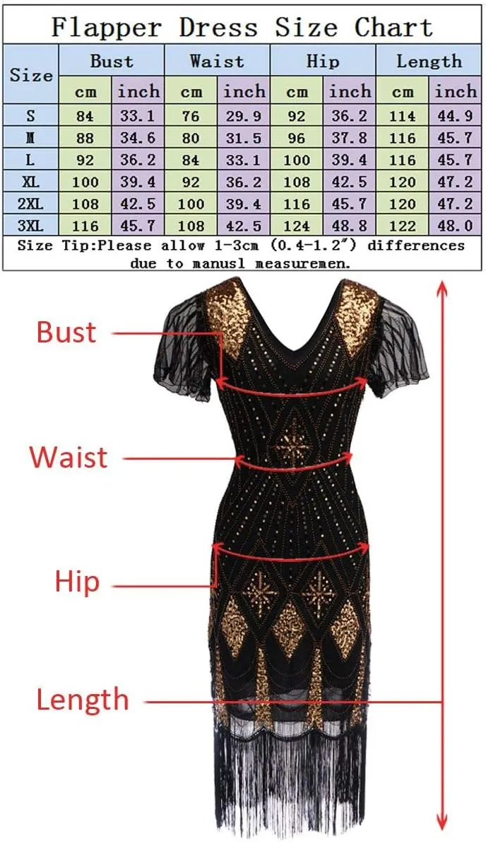 Women's 1920s Gatsby Inspired Sequin Beads Long Fringe Flapper Dress w/Accessories Set