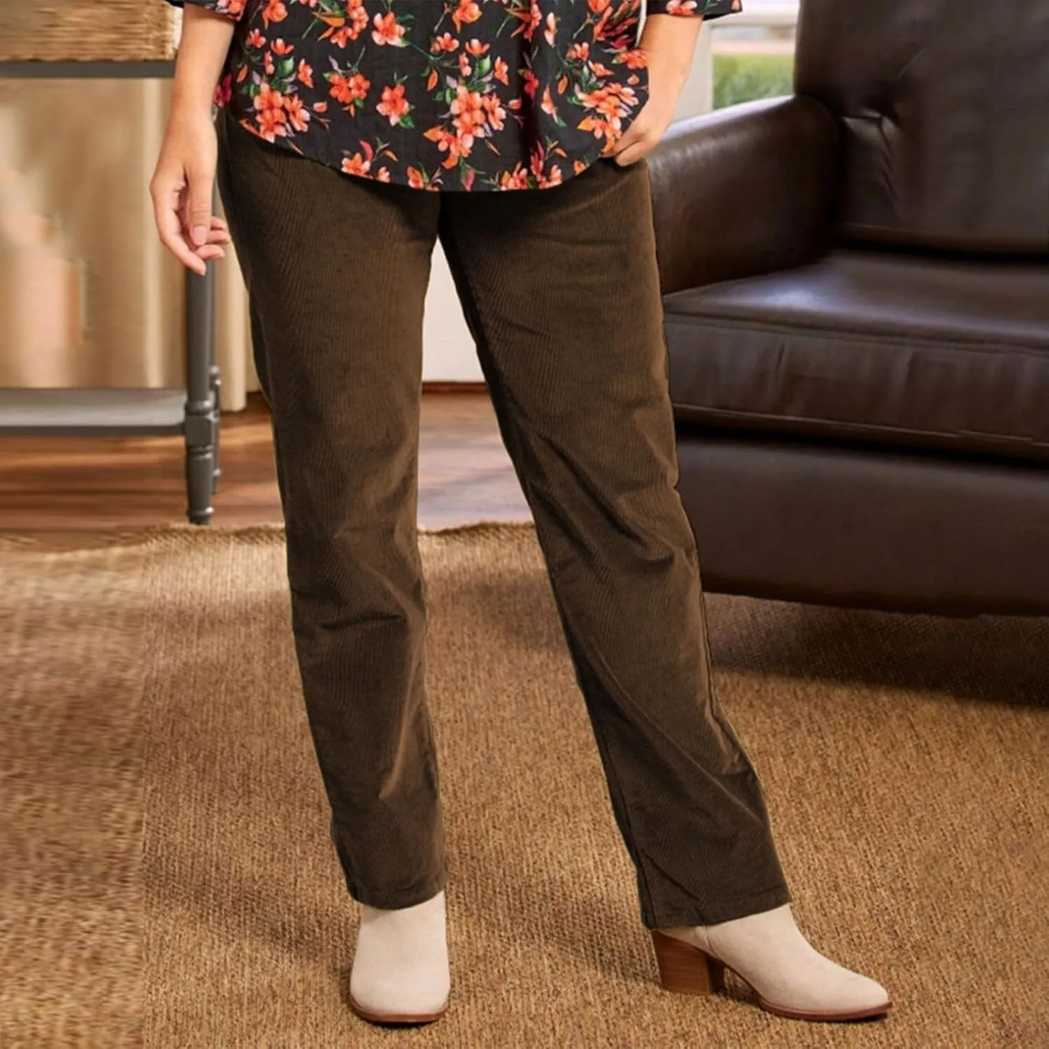 Women's Corduroy Pants Casual High Waist Straight Leg Pants Solid Color Comfy Baggy Pants Trousers with Pockets