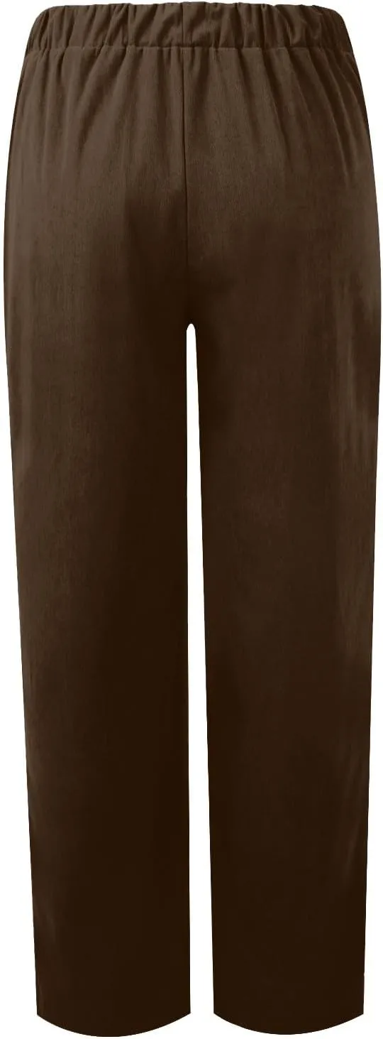 Women's Corduroy Pants Casual High Waist Straight Leg Pants Solid Color Comfy Baggy Pants Trousers with Pockets
