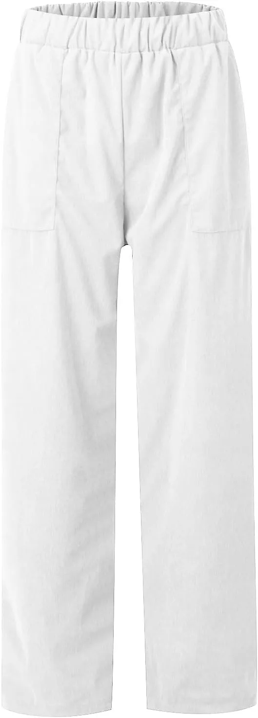 Women's Elastic Waist Winter Casual Pants with Pockets Fashion Thermal Corduroy Trousers Solid Colour Straight Pant