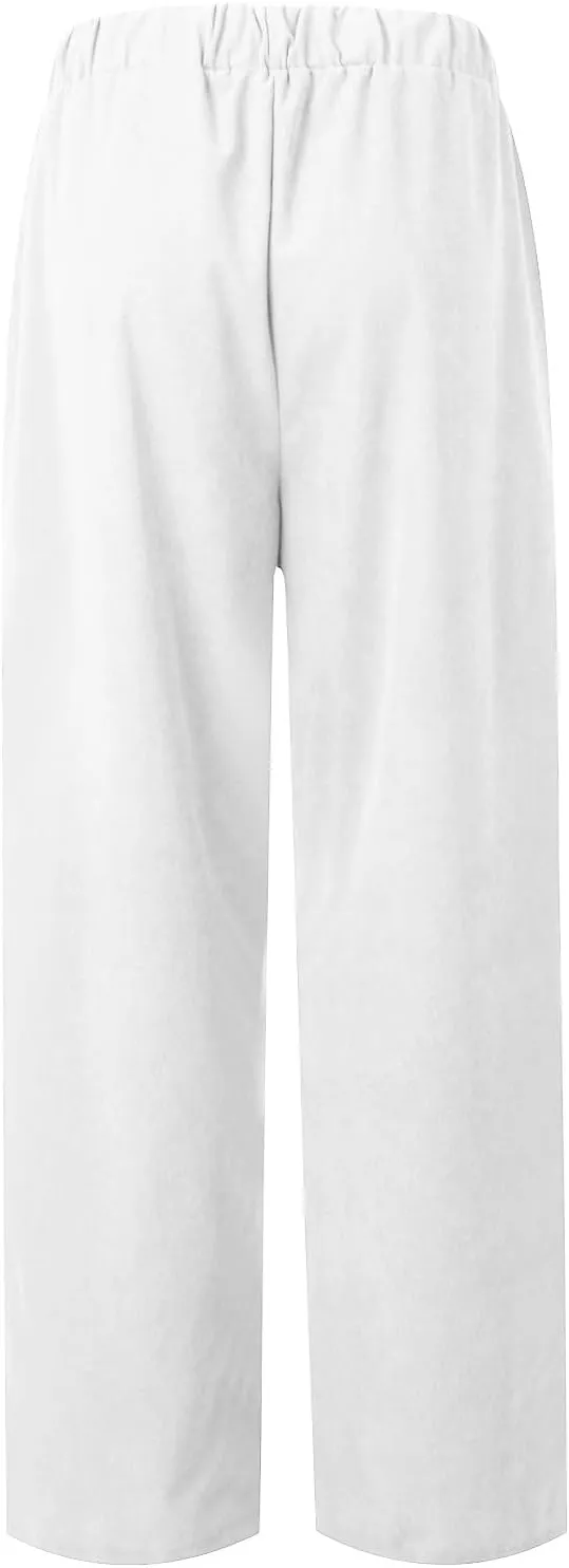 Women's Elastic Waist Winter Casual Pants with Pockets Fashion Thermal Corduroy Trousers Solid Colour Straight Pant