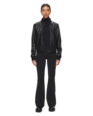 Women's Leather Bomber Jacket in Black