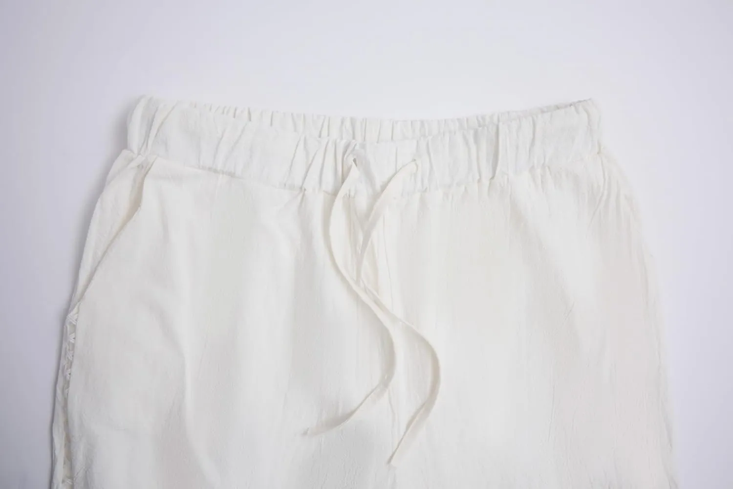 Womens Linen Pants Summer Plus Size Casual Cotton Linen Pants Drawstring Elastic Waist Cropped Trouser with Pockets
