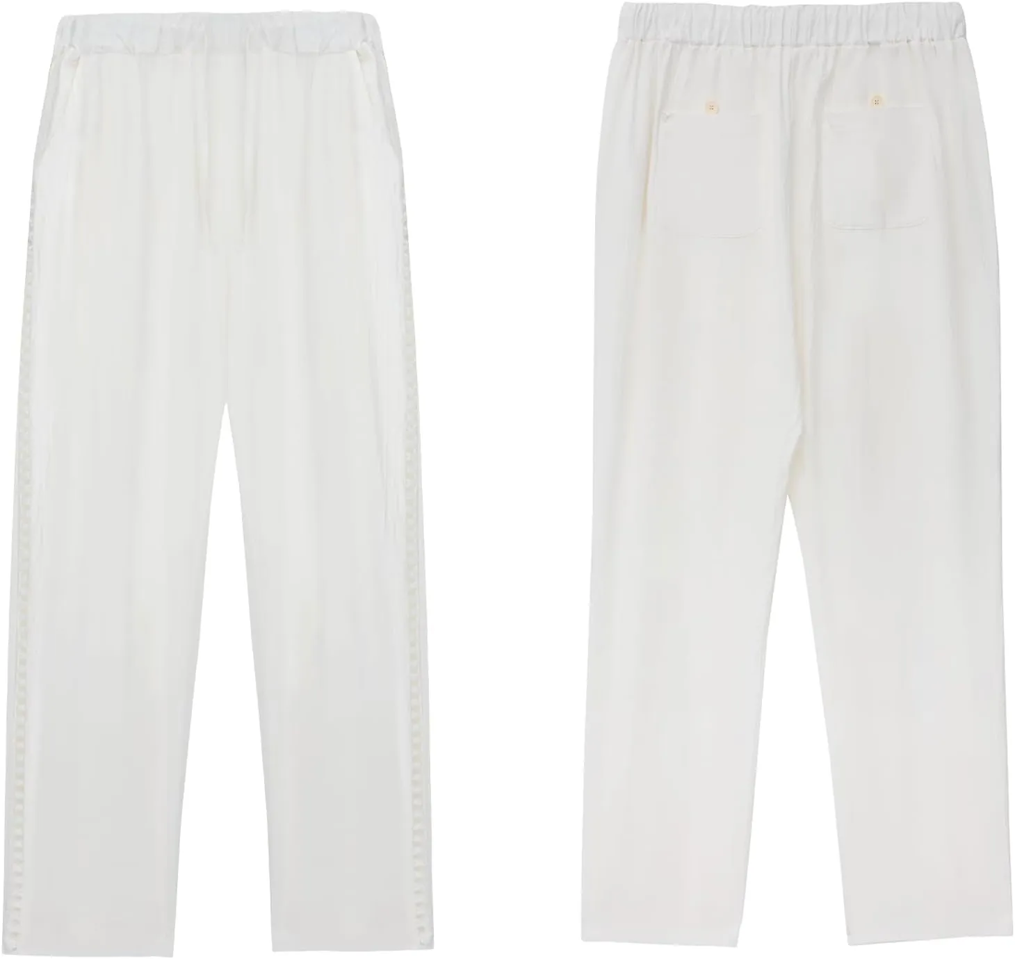 Womens Linen Pants Summer Plus Size Casual Cotton Linen Pants Drawstring Elastic Waist Cropped Trouser with Pockets