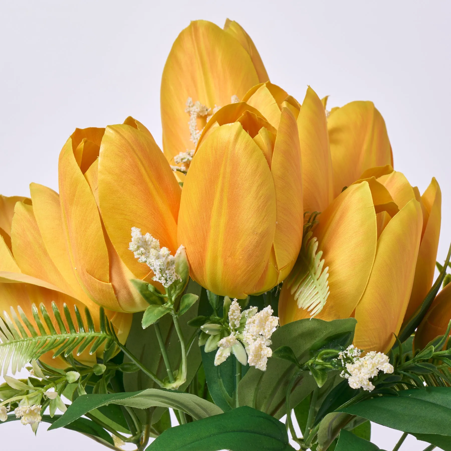 Yellow Silk Tulip Bloom & Leaf Stem Bouquet Faux Floral Spray  - 19"