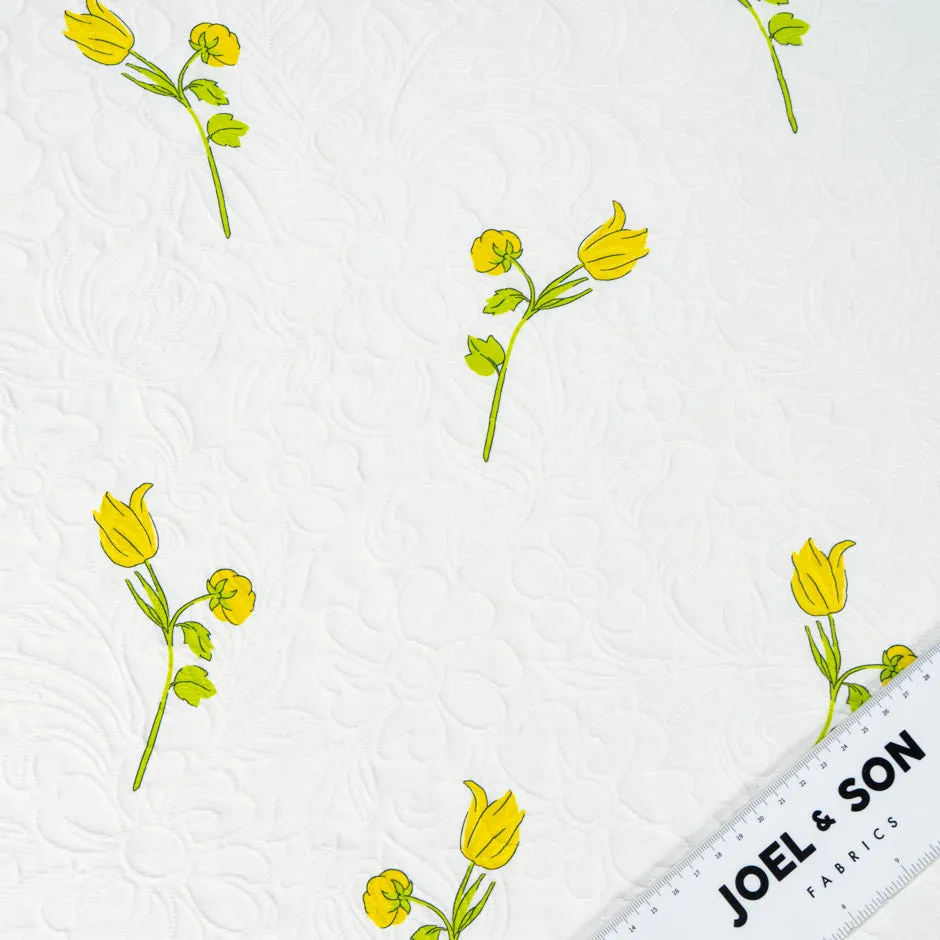 Yellow Tulip Printed Ivory Matelassé