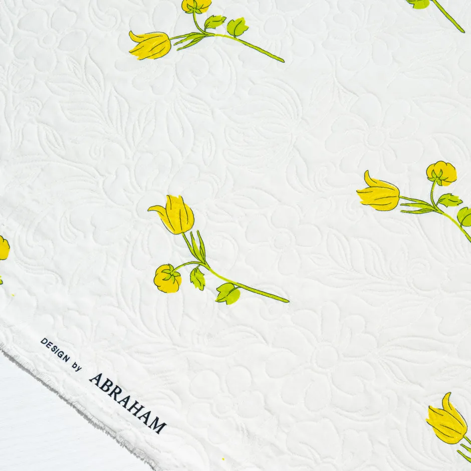 Yellow Tulip Printed Ivory Matelassé