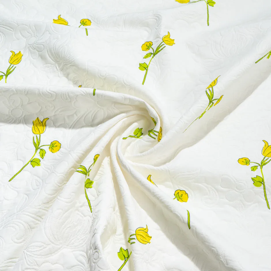 Yellow Tulip Printed Ivory Matelassé