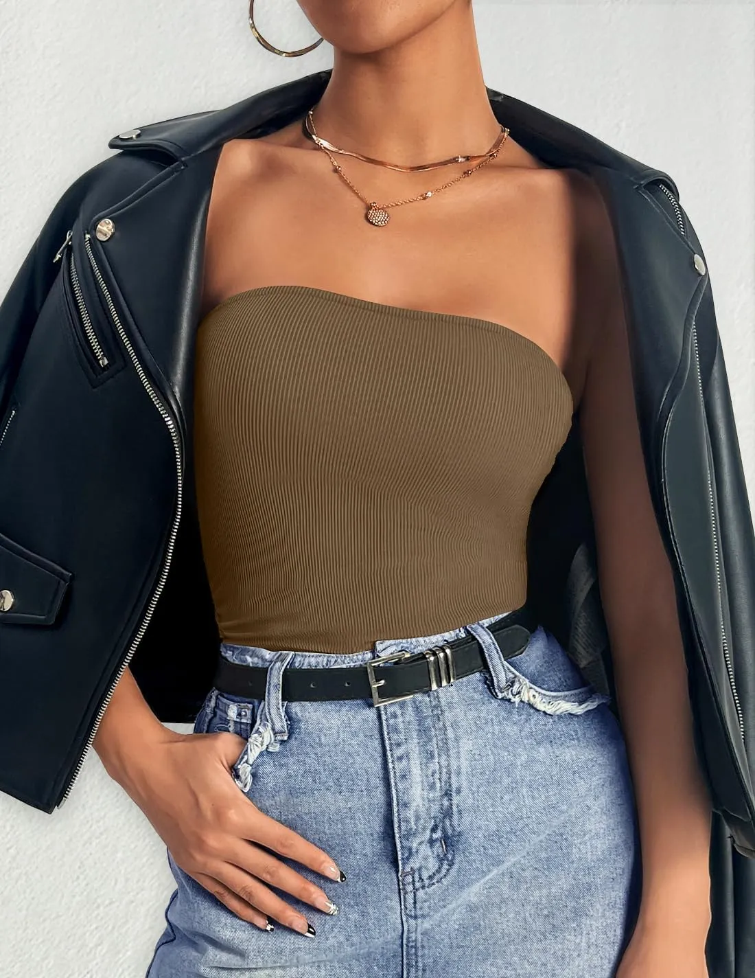 ZESICA Womens Tube Top 2025 Summer Going Out Strapless Backless Ruched Trendy Tops Asymmetrical Bandeau Outfits