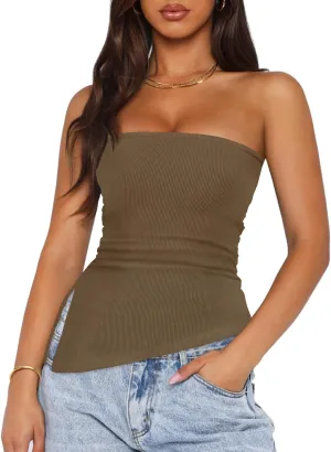 ZESICA Womens Tube Top 2025 Summer Going Out Strapless Backless Ruched Trendy Tops Asymmetrical Bandeau Outfits