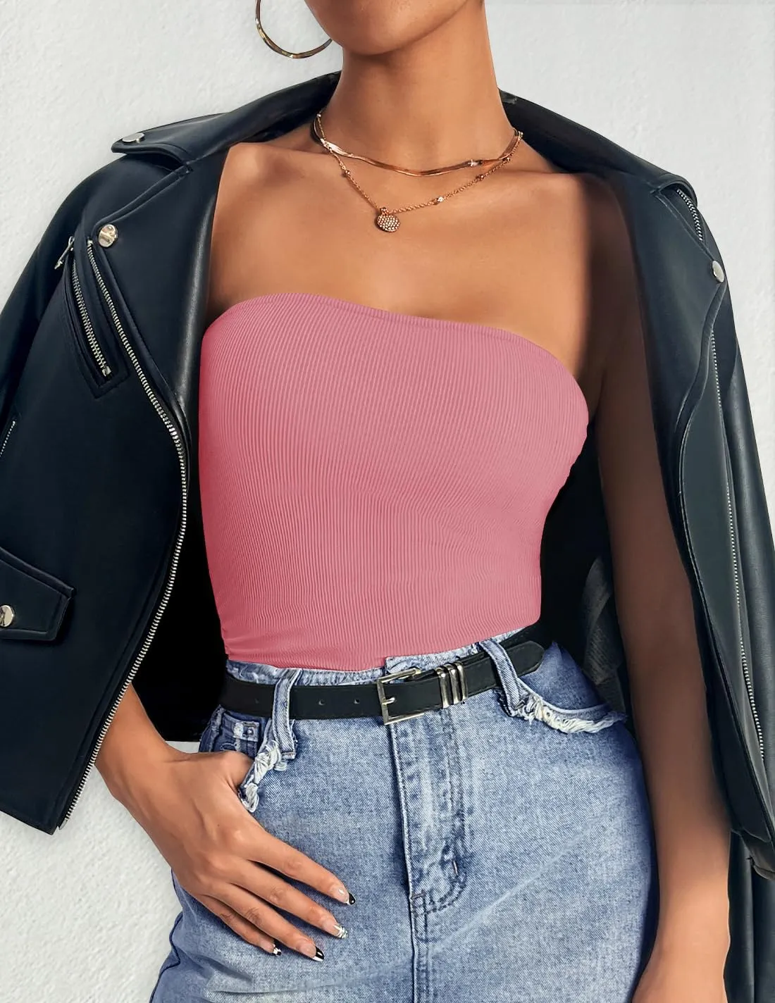 ZESICA Womens Tube Top 2025 Summer Going Out Strapless Backless Ruched Trendy Tops Asymmetrical Bandeau Outfits